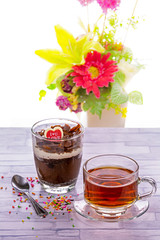 Sweet food with tea cup