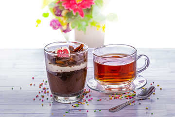 Sweet food with tea cup