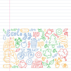 Cleaning services company vector pattern, drawing in exercise book.