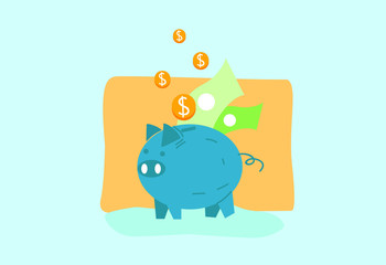 Saving money in piggy bank. Saving concept. Flat vector illustration.