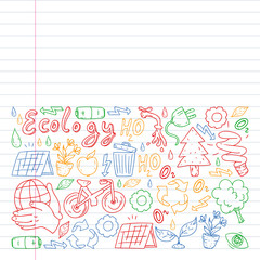 Cleaning services company vector pattern, drawing in exercise book.