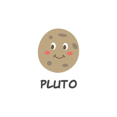 Solar system planet Pluto with eyes and face.