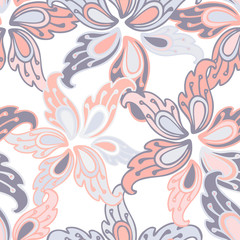 Seamless colorful design with paisley. Stylized petals.