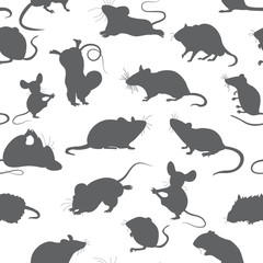 Mice seamless pattern. Mouse yoga poses and exercises. Cute cartoon clipart set