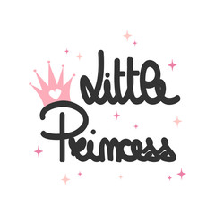 Hand drawn lettering little princess with pink crown cute vector illustration 
