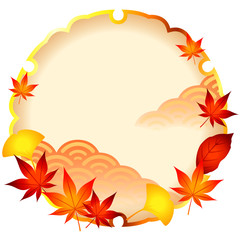 フレーム イチョウともみじの紋 Ginkgo and Momiji frame