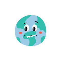 Fototapeta premium Cute frightened or surprised Earth planet vector flat illustration icon isolated.