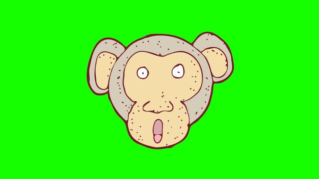 digitally drawn illustration monkey head animated green screen. hand drawing style