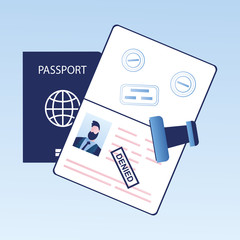 Open passport with stamp -denied, visa denial or deportation,