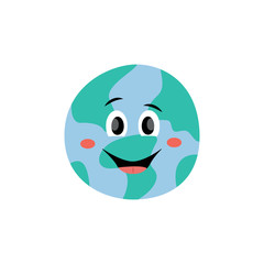 Smiling cartoon Earth isolated on white background, cute green and blue planet with friendly face