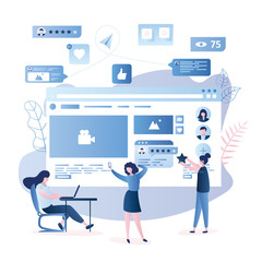 chatting in social network concept,female characters in different poses,