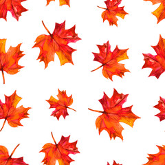 Seamless pattern with autumn leaves. Watercolor illustration