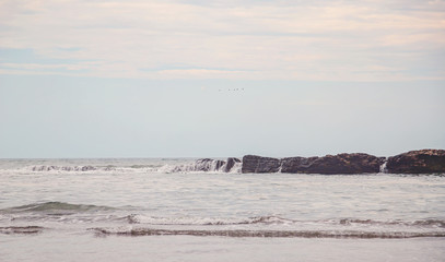 Morning landscape of the Caspian sea after a night storm
