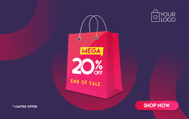 20 percent off Shopping bag Mega Discount sale Colorful minimal gradient vector illustration banner