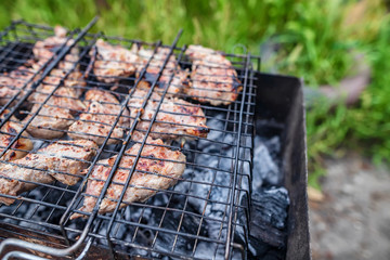 Cooking marinated meats over charcoal at home