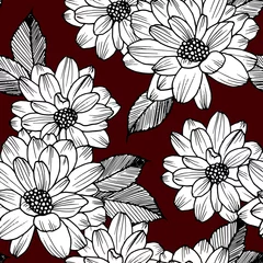 Möbelaufkleber Hand drawn seamless pattern with buds flowers dahlia. Vector nature illustration © Halyna