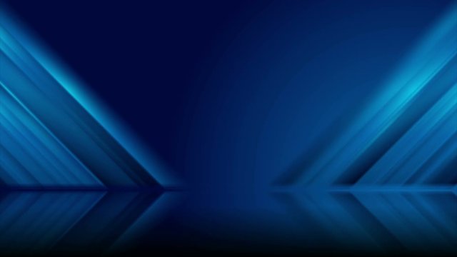 Deep blue smooth glowing stripes tech abstract motion design with reflection. Geometric futuristic concept background. Seamless looping. Video animation Ultra HD 4K 3840x2160