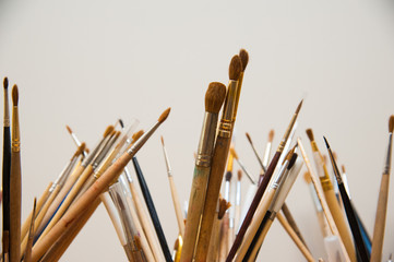 Brushes for painting. Various shapes of bristle. Art workshop