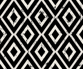 Materiał do szycia seamless geometric pattern background, with rhombus, strokes and splashes, grungy, black and white