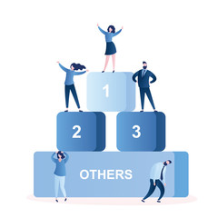 Business people on podium,winners and losers,happy successful businesswoman on top