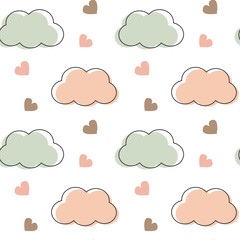 cute lovely romantic seamless vector pattern background illustration with clouds and hearts