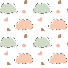 Fotobehang cute lovely romantic seamless vector pattern background illustration with clouds and hearts © Alice Vacca