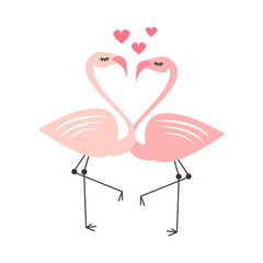 cute cartoon lovely flamingo couple in love vector illustration