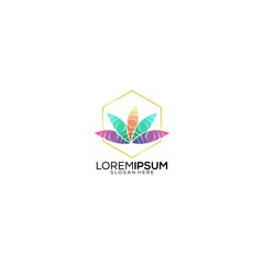 Colorful Abstract Gradient Logo Template - Leaf with Hexagon