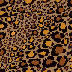 Vektornahtloses Muster der Leopardenhaut auf braunem Hintergrund, Wildtiermuster für Textil- oder Tapeten