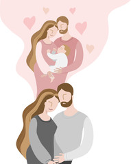 A childless couple dreams of a child. Illustration in delicate colors. Vector illustration in flat style.