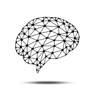 Brain concept, from tringles with rounded corners. Low poly design. Vector, EPS10