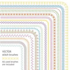 Fotobehang Seamless stitch brushes set of sewing seams vector illustration isolated on white. © sabelskaya