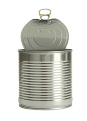Open tin can isolated on white, mockup for design