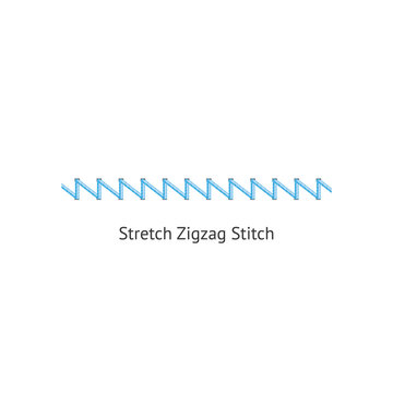 Stretch zig zag stitch brush of sewing seams vector illustration isolated on white.