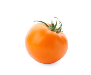Delicious ripe orange tomato on white background