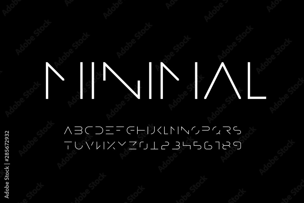 Fototapete minimal style font, minimalistic alphabet letters and numbers