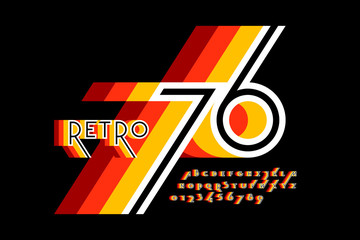 Retro style colorful font design, alphabet letters and numbers © piai