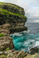 Gjogv village cliffs in Eysturoy island, Faroe Islands