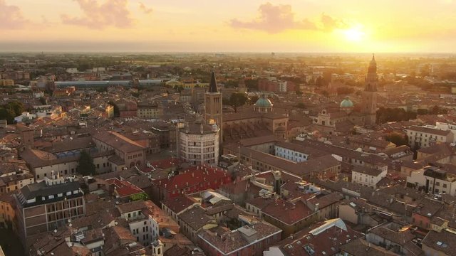 parma city centre aerial view at sunrise