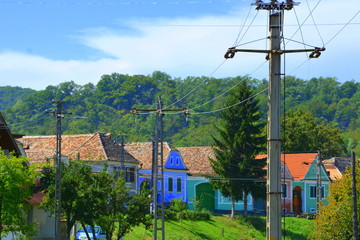 Typical rural landscape and peasant houses in  the village Alma Vii (Almen) Transylvania, Romania....