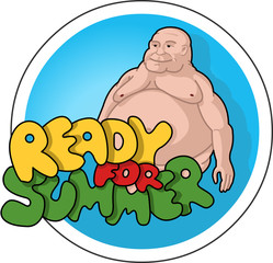 Happy fat man on sticker ready for summer