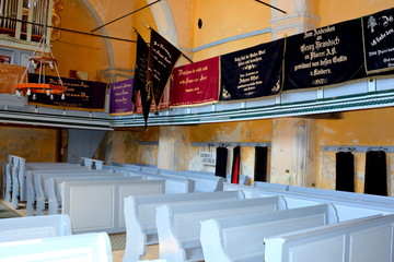 Inside the church of the fortified medieval saxon evangelic church in the village Alma Vii (Almen) Transylvania, Romania. 