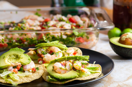 Shrimp Ceviche On Crispy Tortillas Or Tostadas