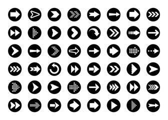 Black Arrows Set on White Background. Arrow, Cursor Icon. Vector Pointers Collection. Back, Next Web Page Sign. 