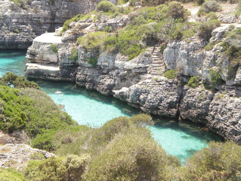 Cala N Brush With Its Clear Waters Between Blue And Green In Citadel On The Island Of Menorca. July 5, 2012. Xon Xoriguer, Citadel, Menorca, Balearic Islands, Spain, Europe. Travel Tourism