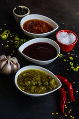 Variety of traditional georgian satsebeli sauces