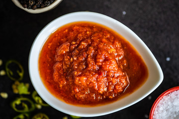 Variety of traditional georgian satsebeli sauces