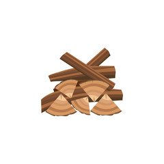 Messy pile of firewood in cartoon flat style