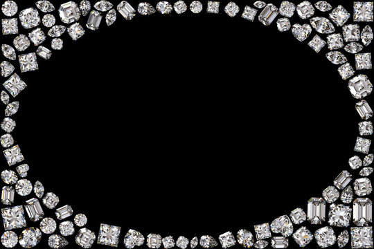 Oval frame made of diamonds on black background