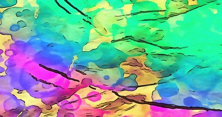Abstract watercolor texture background. Colorful paint splashes and cartoon design.